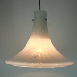 large 1970s glashuette limburg PENDANT LIGHT white opaline bubble glass trumpet-shaped shade P283 42
