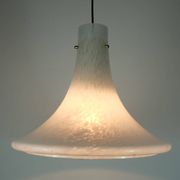 large 1970s glashuette limburg PENDANT LIGHT white opaline bubble glass trumpet-shaped shade P283 42