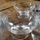 5 coupes à dessert en verre taillé, France années 60