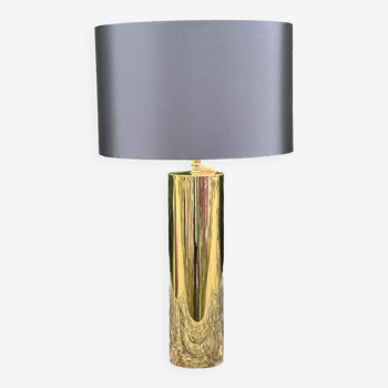 Designer cylinder lamp in golden brass from the 2000s Ht 70 cm