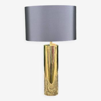 Lampe cylindre design en laiton doré années 2000 Ht 70 cm