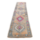 Fuchsia Vintage Oushak Runner Rug, Turkish Wool Hallway Carpet, 86x341 Cm
