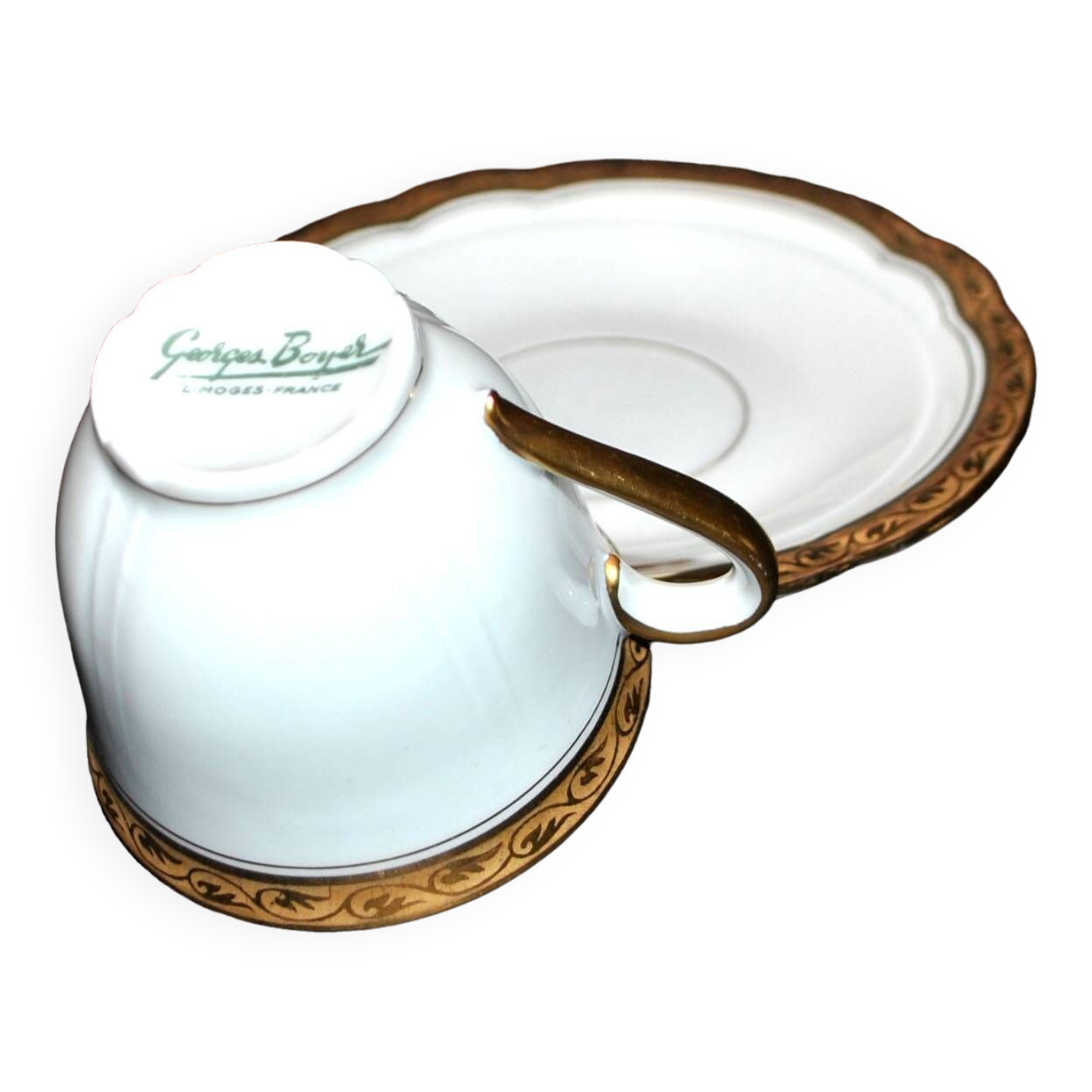 Boyer limoges porcelain coffee cup with golden frieze decor
