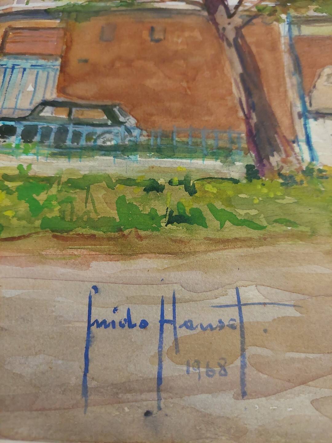 Guido hanset (1910-1992) watercolor on paper view of genoa ? 1968 signed