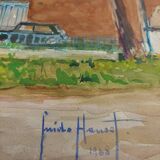 Guido hanset (1910-1992) watercolor on paper view of genoa ? 1968 signed