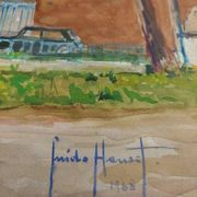 Guido hanset (1910-1992) watercolor on paper view of genoa ? 1968 signed