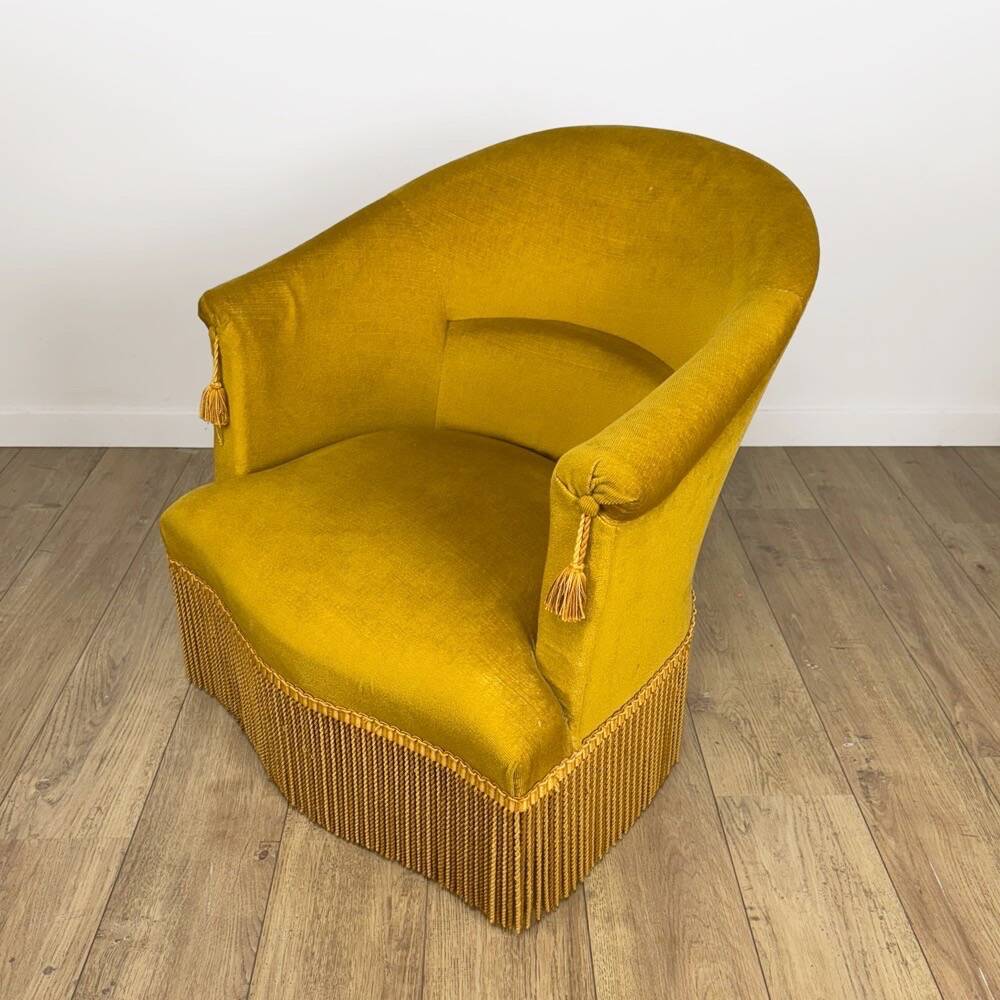 Paire de fauteuil crapauds velours moutarde