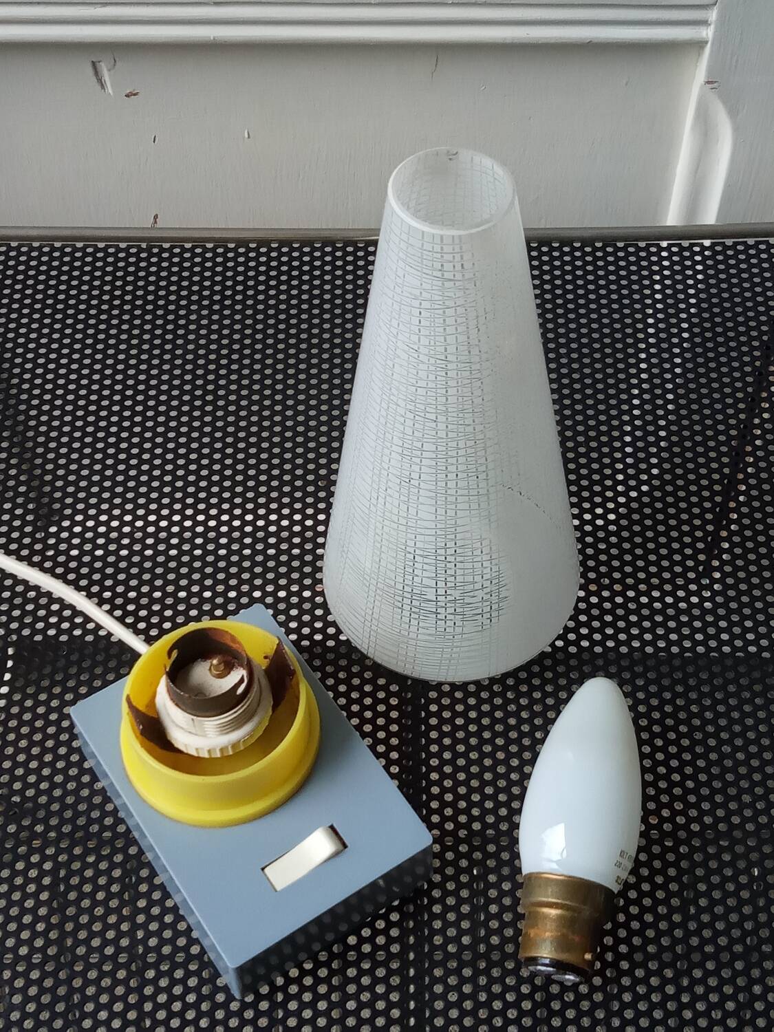 Plastic and glass bedside lamp from the 50s/60s