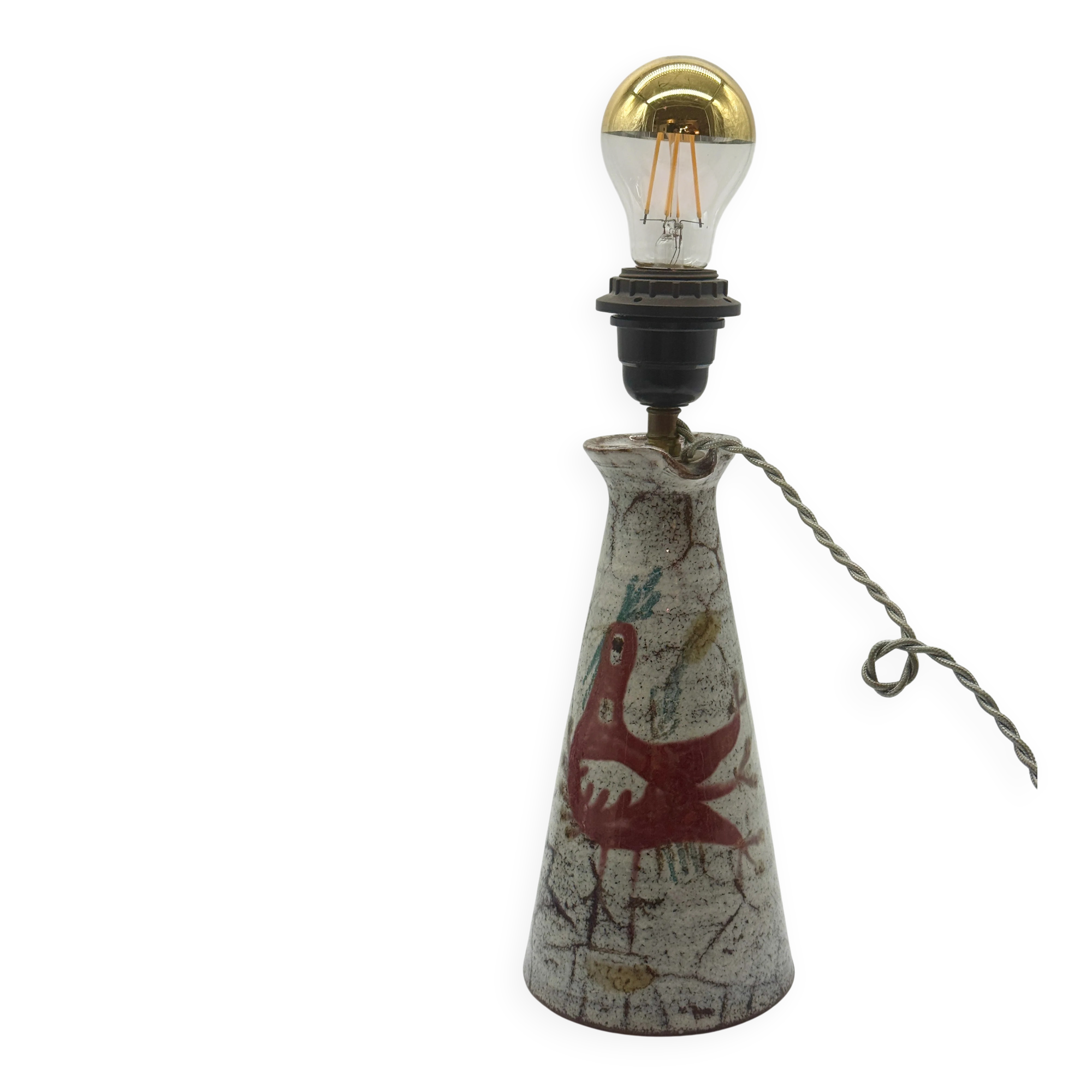 Ceramic pitcher converted into a lamp — Gustave Reynaud, 1950s