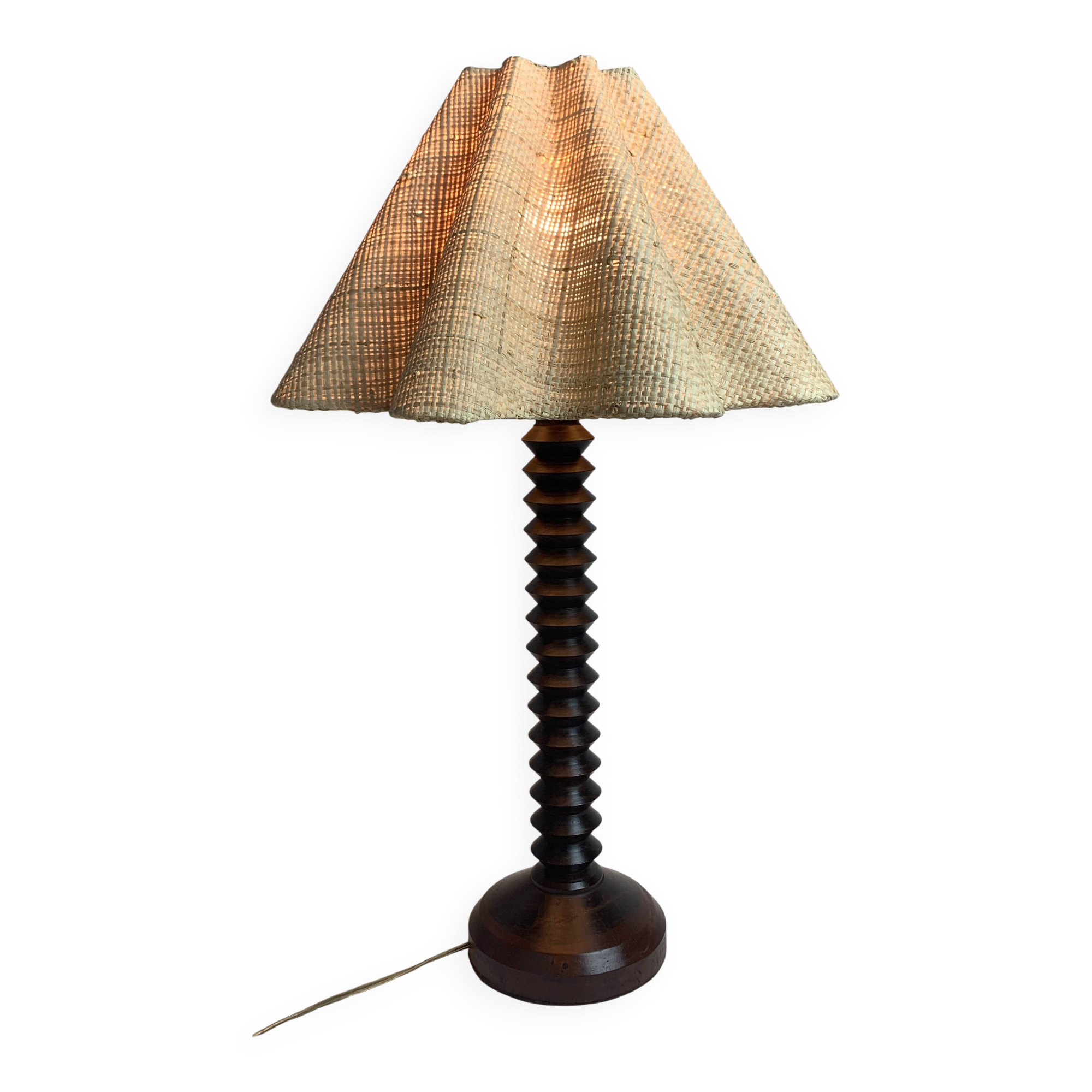 Lampe de table française en bois tourné dans le style de Charles Dudouyt, années 1950