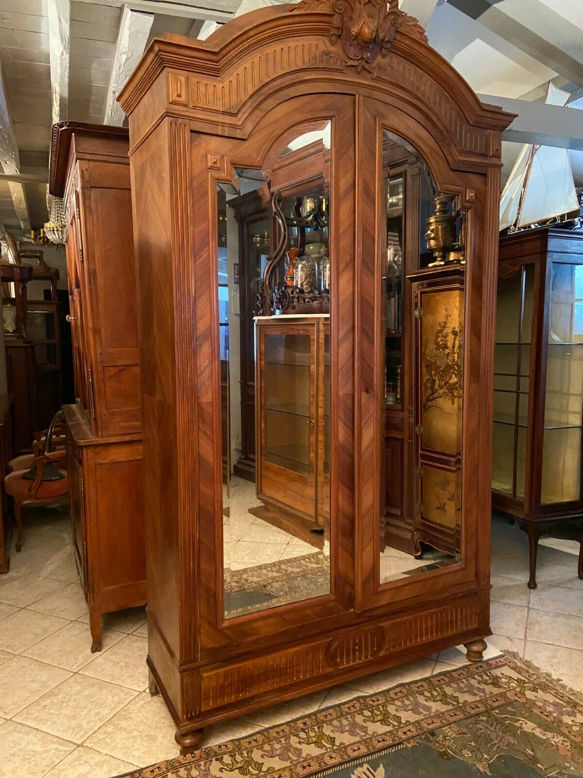 Wardrobe with pediment late nineteenth with Louis XVI style mirrors
