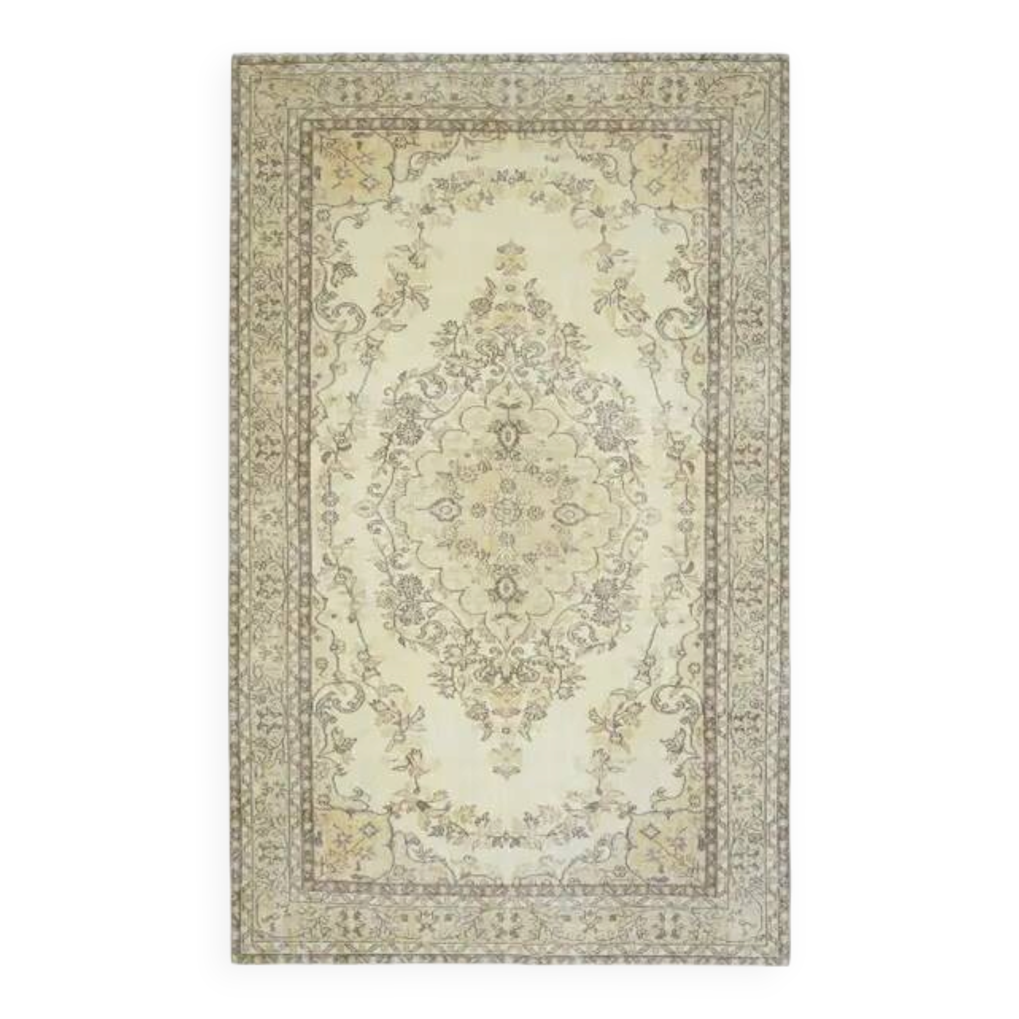 1970s Vintage Turkish Oushak Handmade Wool Cotton Beige Area Rug 186x306