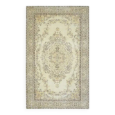 1970s Vintage Turkish Oushak Handmade Wool Cotton Beige Area Rug 186x306