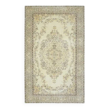 Tapis de zone vintage turc Oushak fait main en laine et coton beige des années 1970 186x306