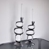 Pair of circle candlesticks by matthew hilton, england, 1980