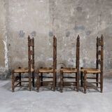 Set of 4 wooden and straw chairs