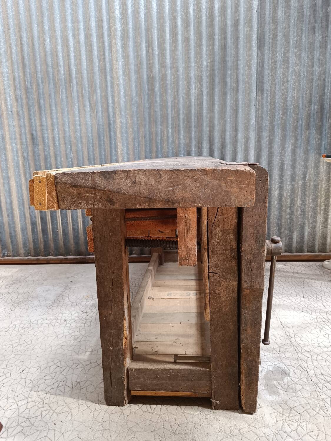 Vintage solid wood carpenter's workbench