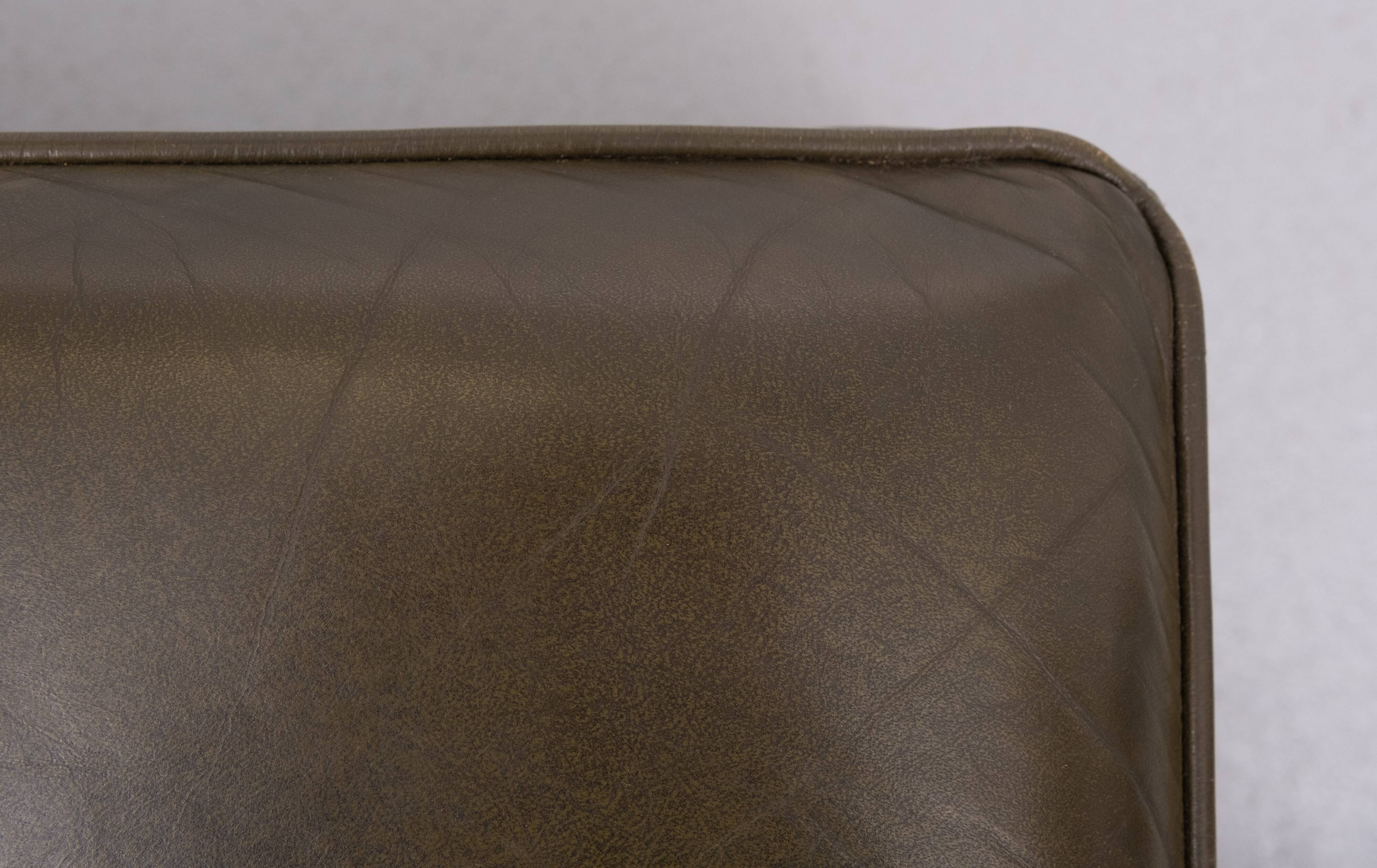 Green Leather Pouf . 1970s Germany