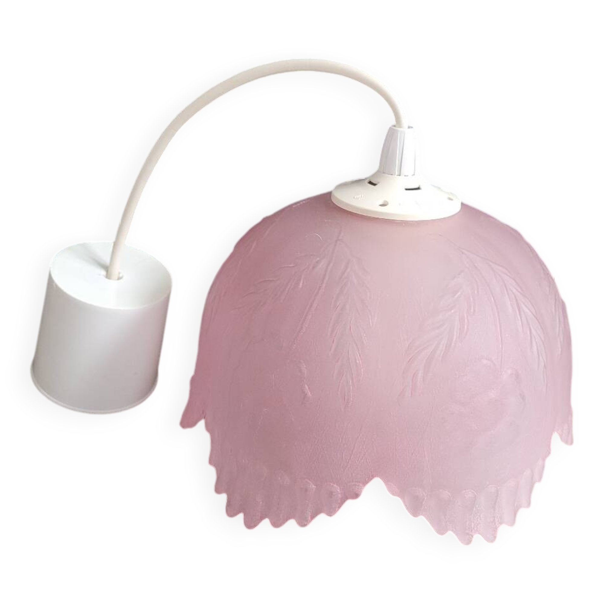 Pink frosted glass pendant light with flowers