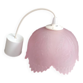 Pink frosted glass pendant light with flowers