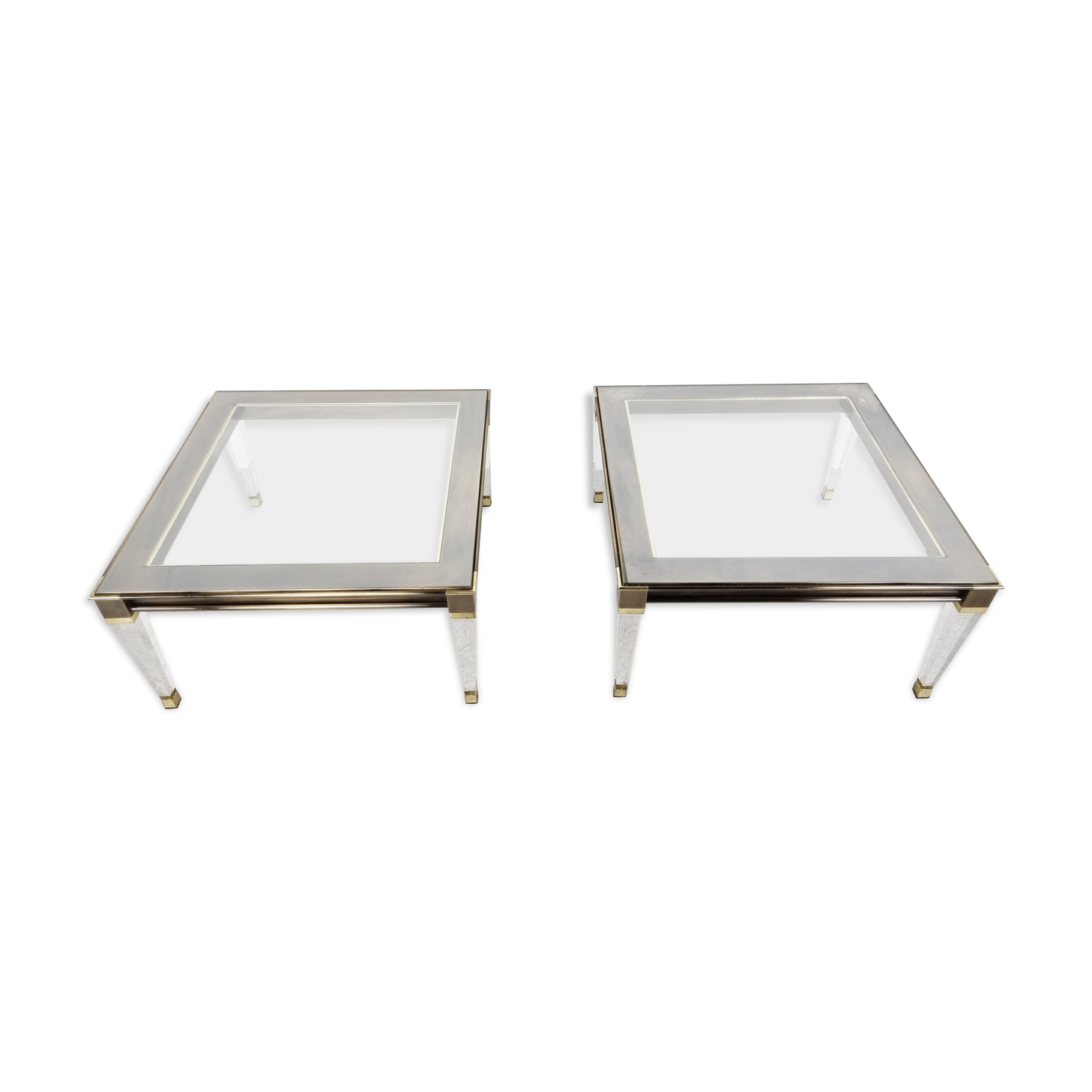 Vintage lucite and brass side tables, 1980s