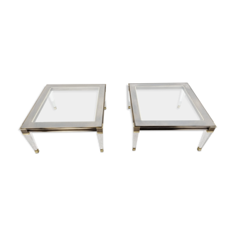 Tables d’appoint vintage en lucite et laiton, années 1980