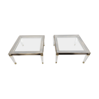 Vintage lucite and brass side tables, 1980s