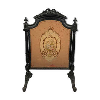 Richly carved blackened wooden fireplace screen, Napoleon III