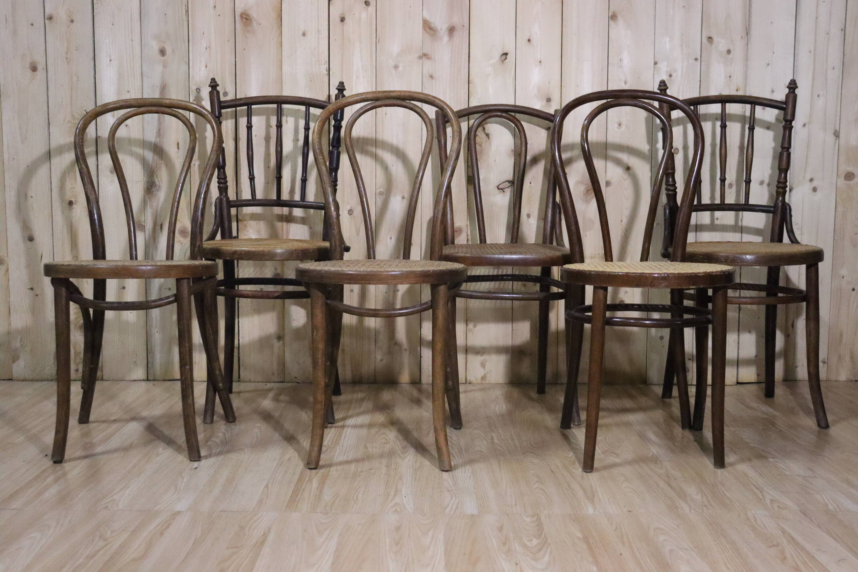 Set of 6 mismatched bistro chairs