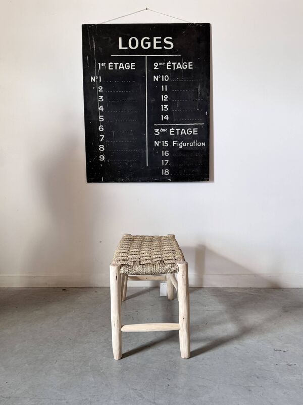 Banc marocain en bois & corde – Tressage damier