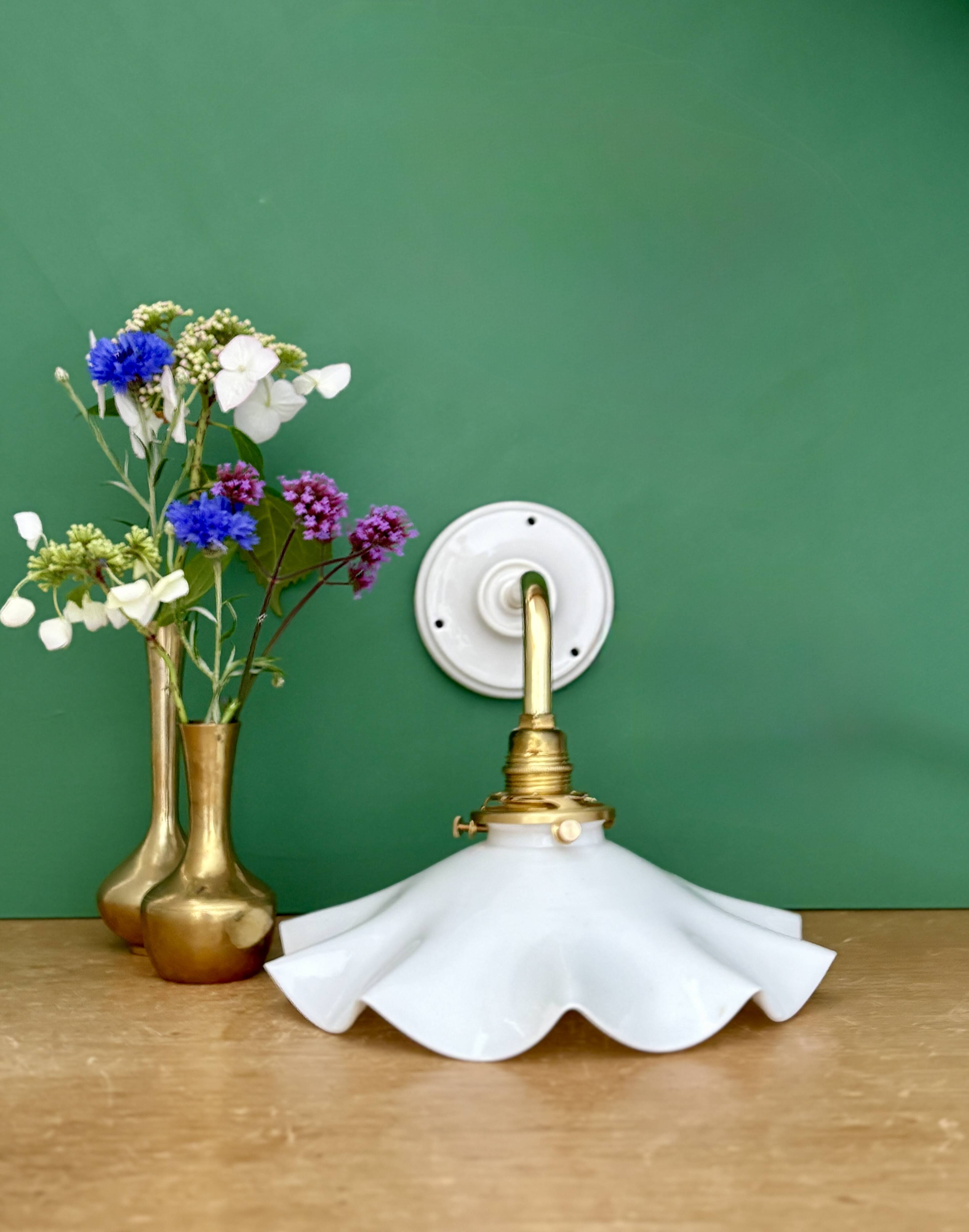Vintage white opaline lampshade wall light