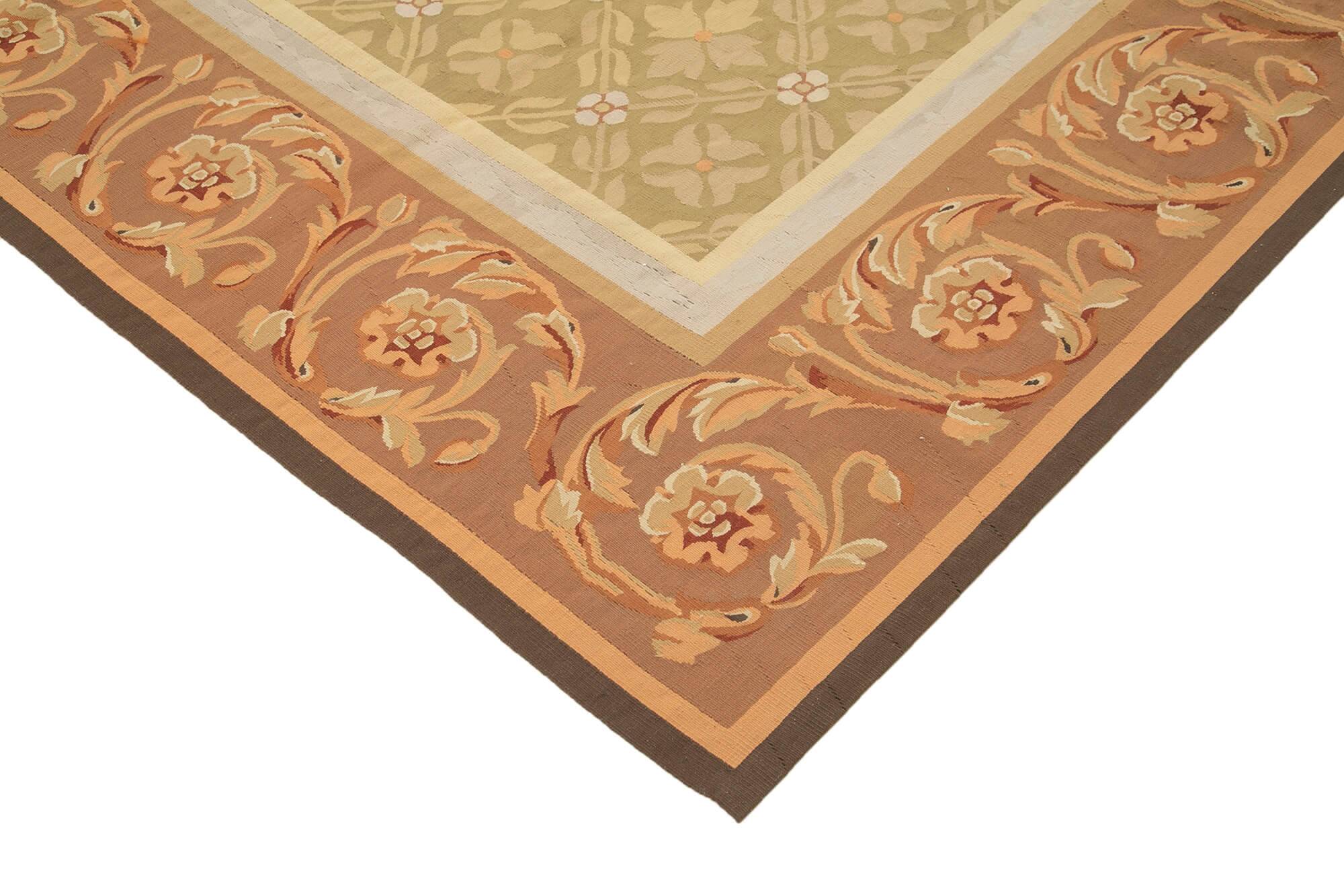 Handmade European Vintage Aubusson Kilim 263 cm x 362 cm