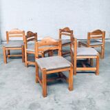 Brutalist Square Model Pine Dining Chairs, 1970s, Set of 6