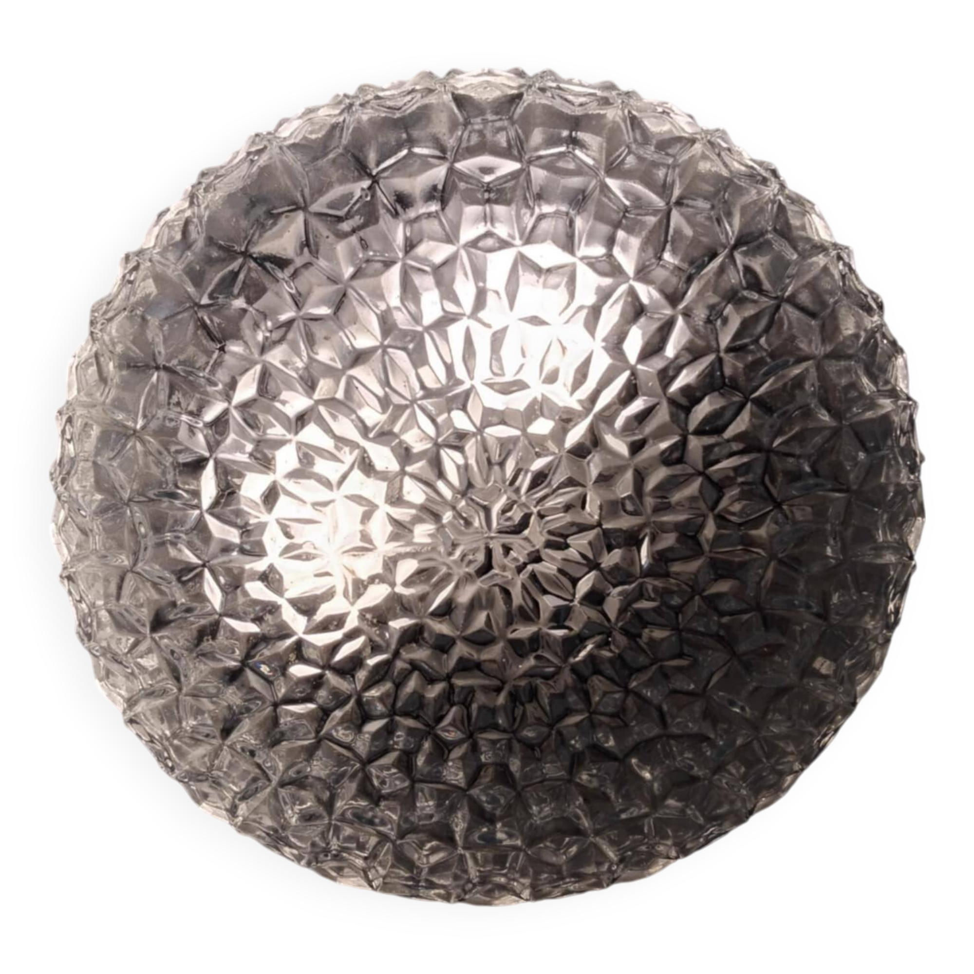 Large round ceiling light in pressed molded glass from the 70s