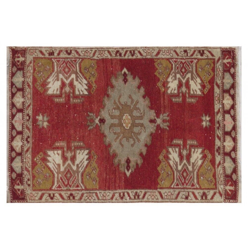 Hand-knotted Small Rug. Vintage Doormat. Turkish Seat Cover. Entryway Rug. Kitchen Mat. Bath Mat