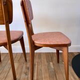 Set of 6 Scandinavian chairs in beech wood and pastel skaï 50s