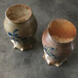 Pair of vintage pottery vases with floral decoration and glaçureau sel