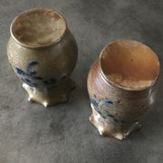 Pair of vintage pottery vases with floral decoration and glaçureau sel