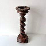 50s turned wooden pedestal ashtray, vintage rustic ashtray