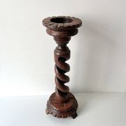 50s turned wooden pedestal ashtray, vintage rustic ashtray