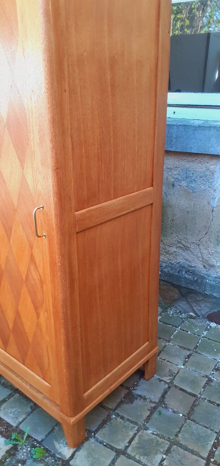 Vintage 1950s oak wardrobe with compass legs