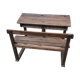 Double schoolboy desk with solid oak bench at the end of 19th