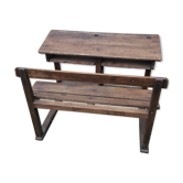 Double schoolboy desk with solid oak bench at the end of 19th