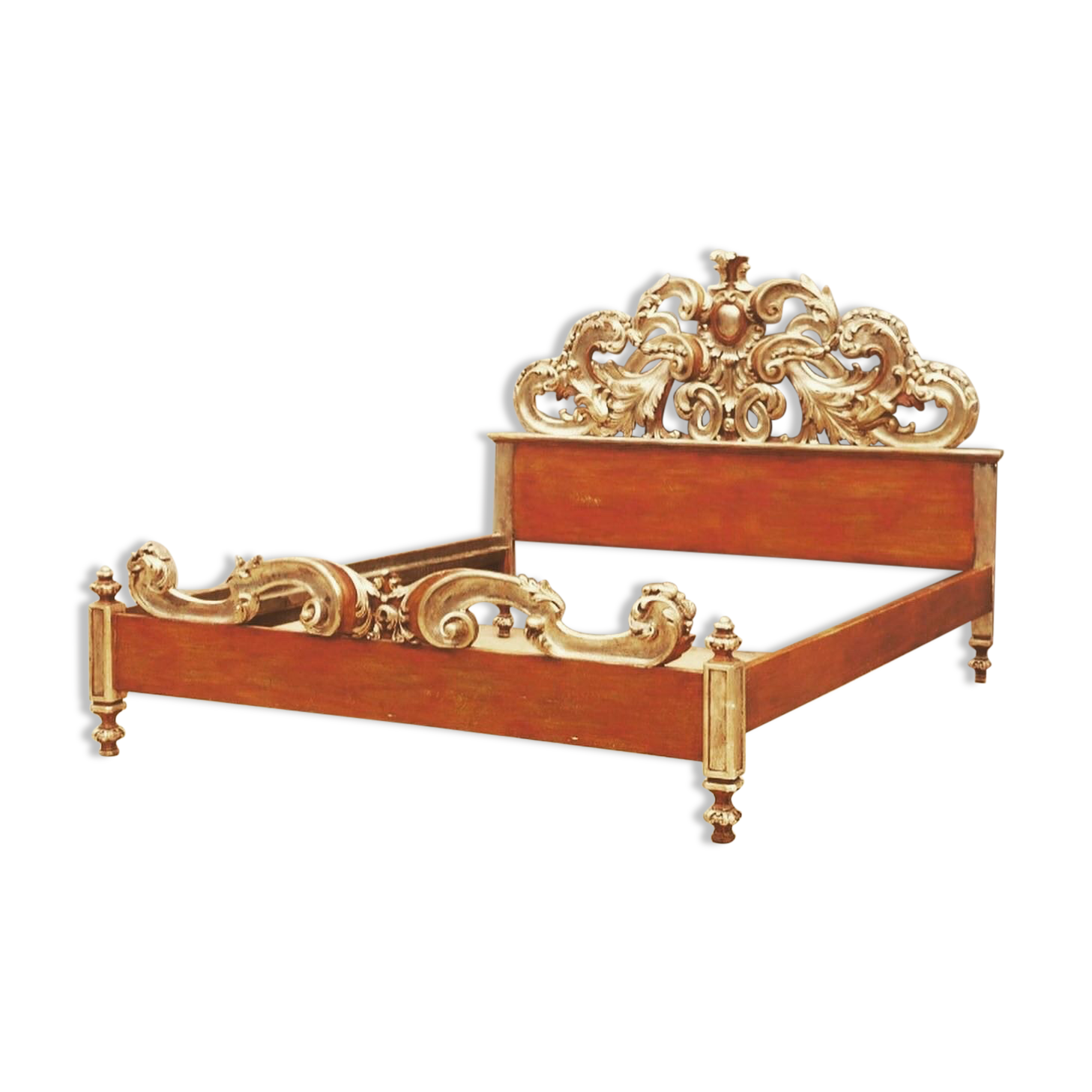 1950s silver wood king-size bed frame