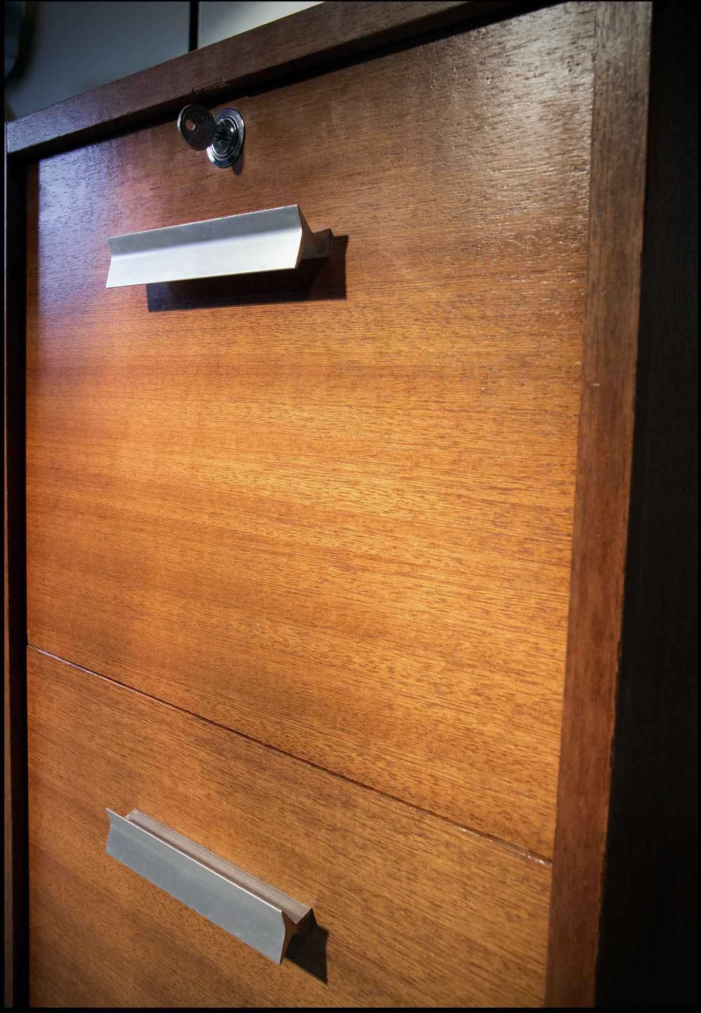 Vintage binder furniture 70's 2 drawers mahogany-alu roulette key
