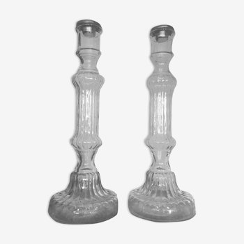 Duo of glass candle holders