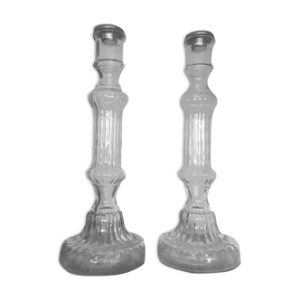Duo of glass candle holders