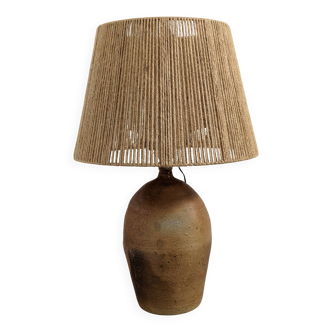 XXL vintage lamp in glazed stoneware and jute rope