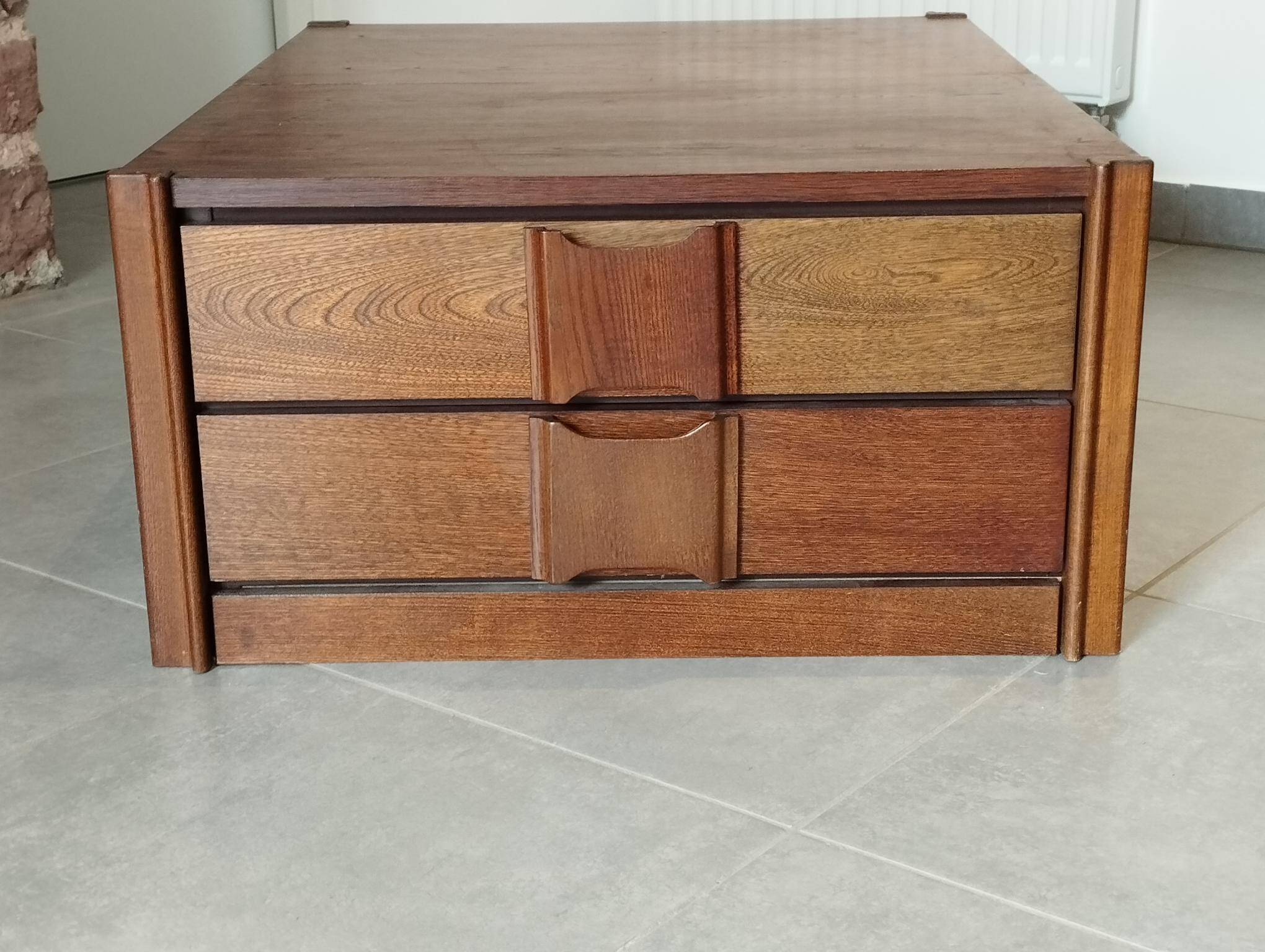 Pair of vintage Scandinavian design modules, bedside table, chest of drawers, sideboard, table.