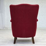Fauteuil danois des années 1960, état d'origine, tissu en laine, pieds en bois de hêtre.